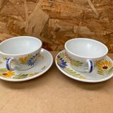 Pair of antique quimper hb ceramic cups vintage flower decor #b284
