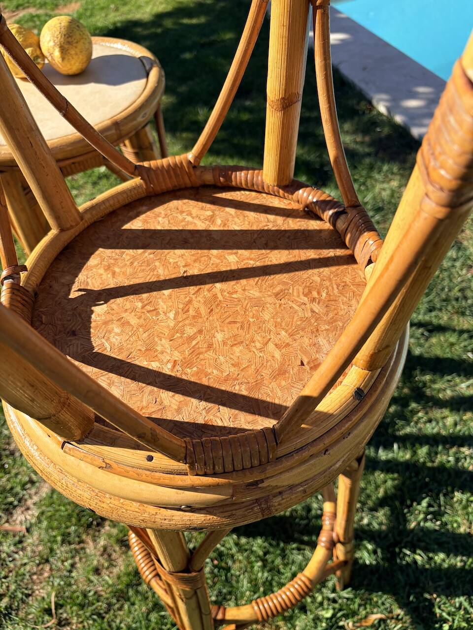 3 tabourets rotin vintage