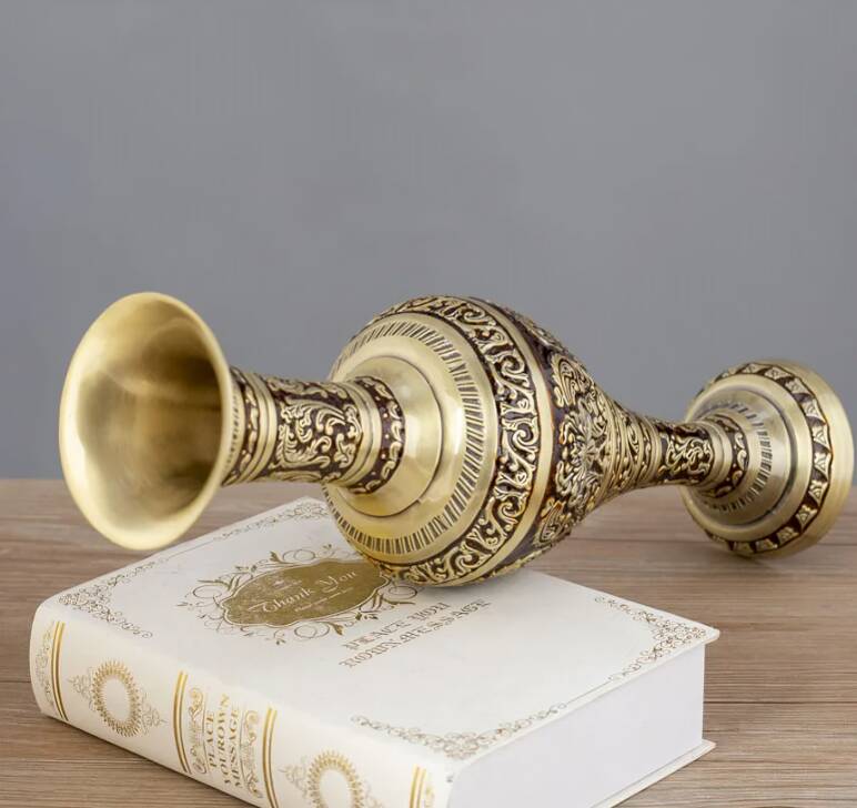 Large European Vintage Metal Vase - Decorative Bronze Tabletop Display