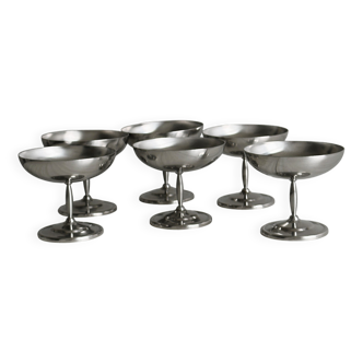 6 stainless steel dessert bowls on foot