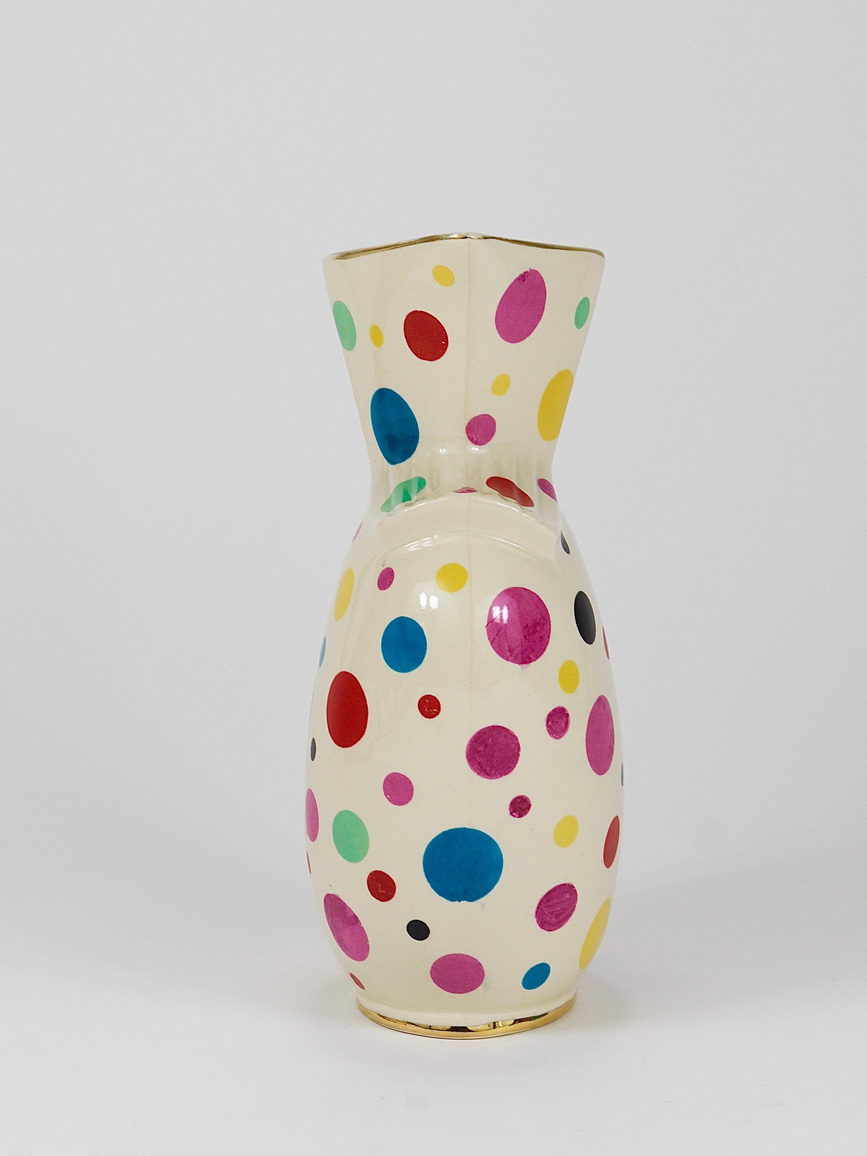 Boch Frères Pichet / Mid-Century Jug in Gold and Polka Dots, Belgium, 1950s