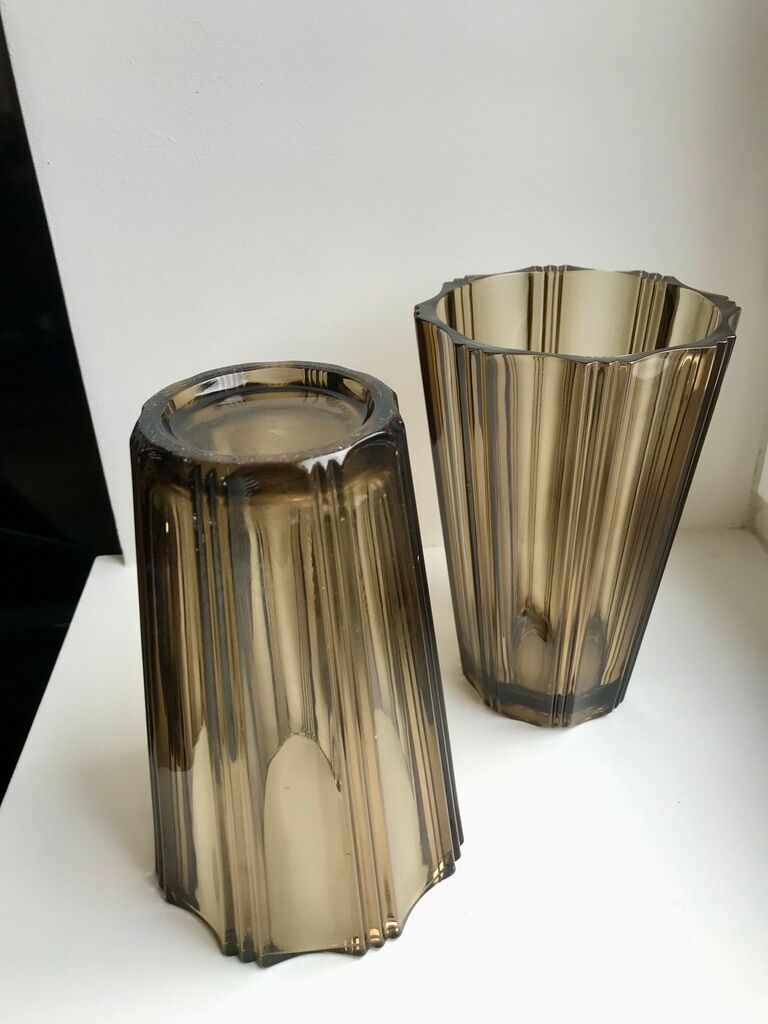 Pair of pleated smoked glass vases in the 70s