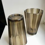 Pair of pleated smoked glass vases in the 70s
