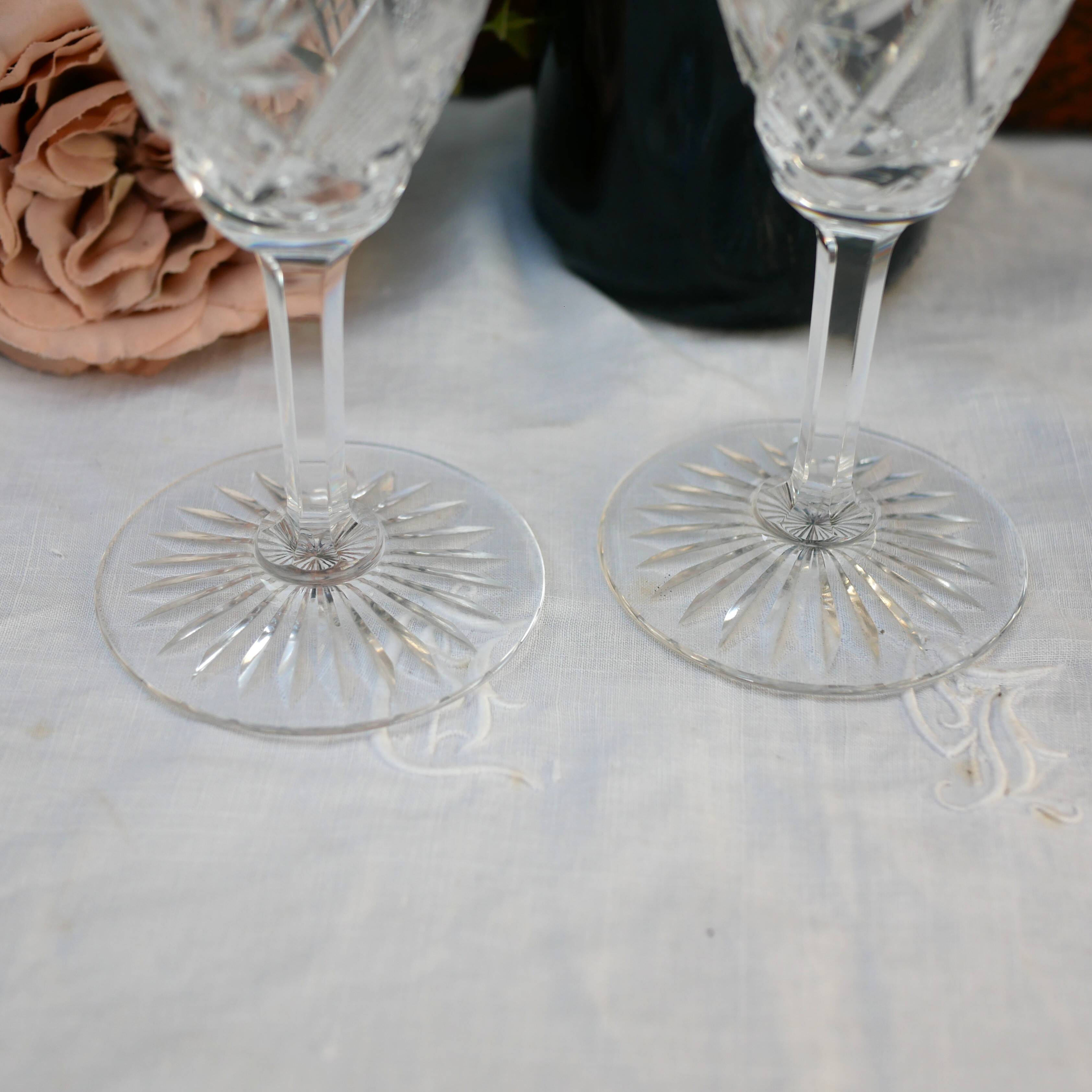 Two elegant crystal wine glasses