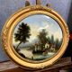 fixed under glass has oval view louis era Philip around 1830 animated lakescape