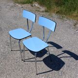 Pair of chairs in blue formica - vintage