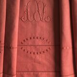 Old linen and cotton sheet in brick red