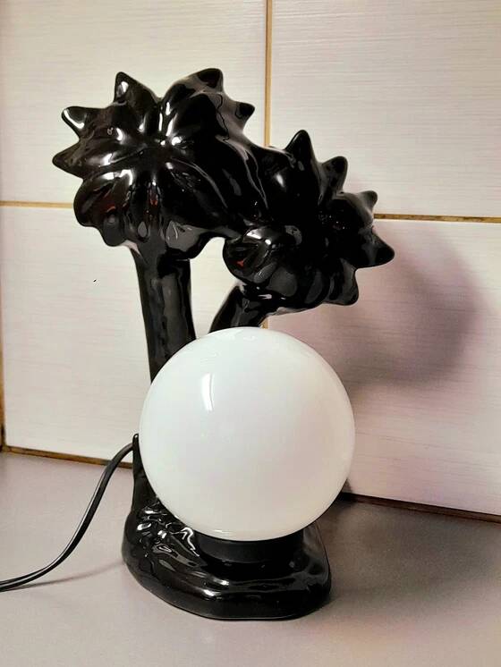 Ceramic and opaline palm tree lamp 1980