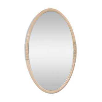 Grand miroir en rotin ovale vintage