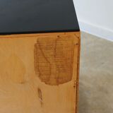 Mid-century bedside tables with ash veneer and black glass by František Mezulánik, Nový Domov, Czechoslovakia, 1970s.