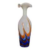 Large vintage red, white and blue Murano glass vase by Carlo Moretti, Italy, 1970s