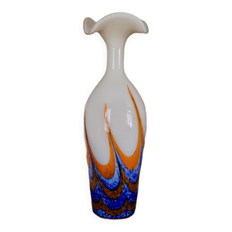 Vase en verre de Murano rouge, blanc et bleu vintage par Carlo Moretti, Italie, années 1970