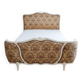 Double bed Louis XV in wood and floral fabric
