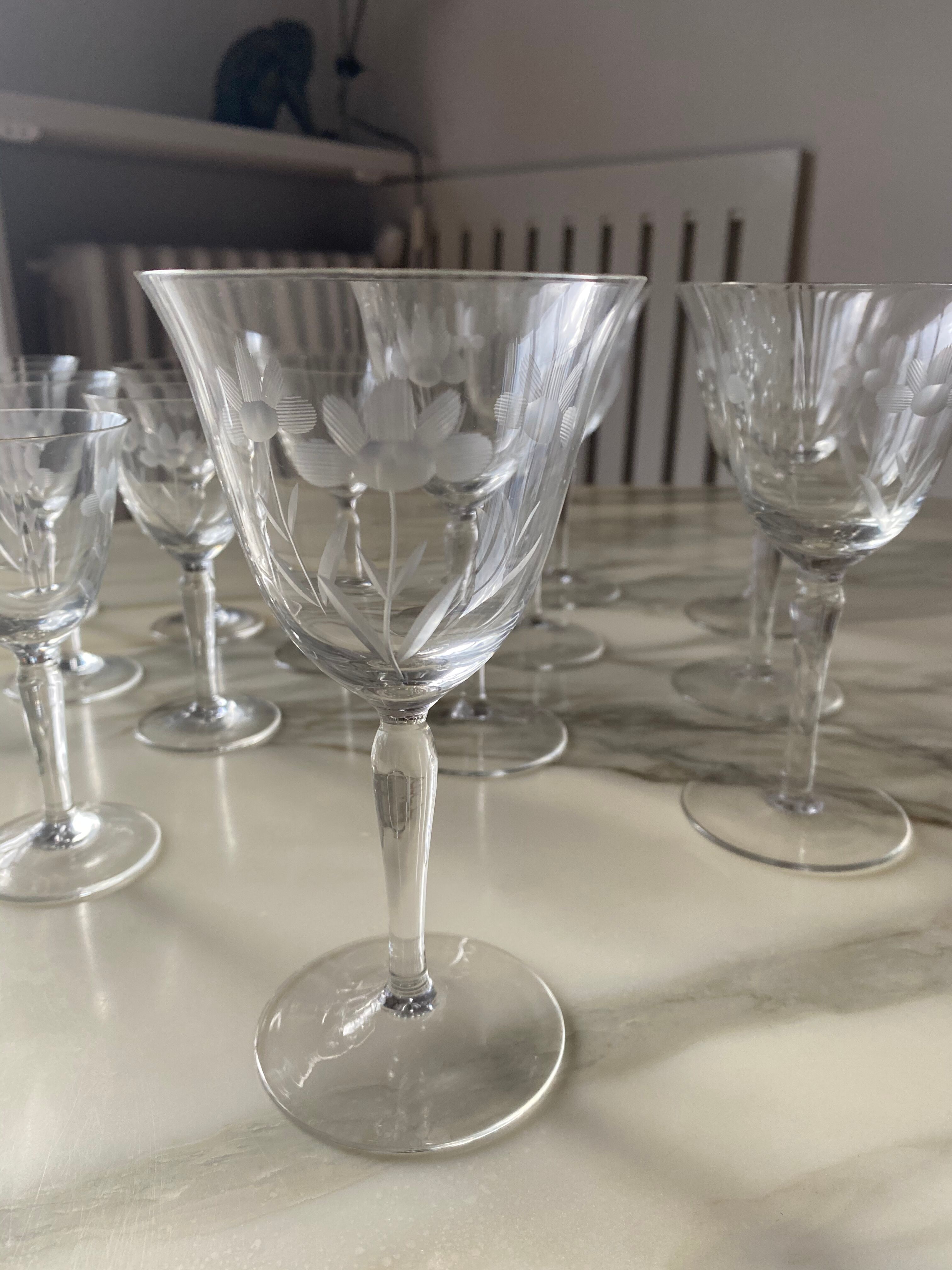 Engraved crystal glass service