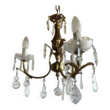 Vintage metal and crystal pendant chandelier, early 20th century.