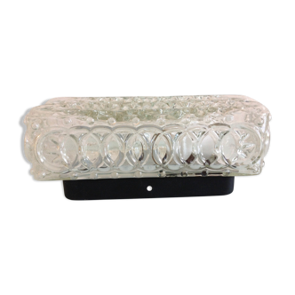 Rectangular wall lamp in structured glass vintage 60s-70s