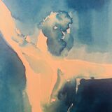 Monochrome blue watercolour tableau collection "Blue Lady" Dance, signed.