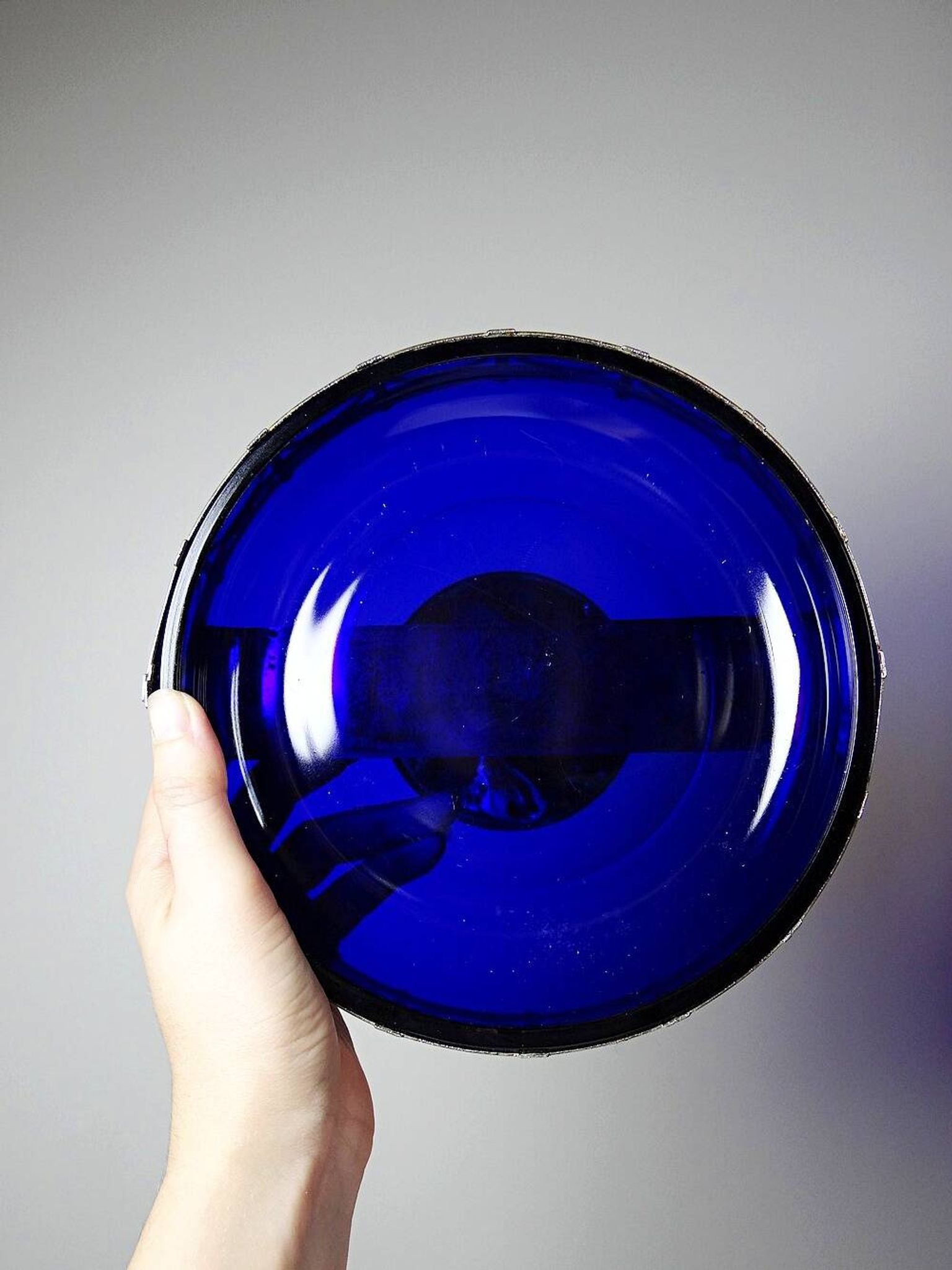 Antique cobalt glass and silver-plated metal bowl, Louis XVI style, circa 1900-1920.