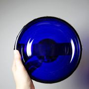 Antique cobalt glass and silver-plated metal bowl, Louis XVI style, circa 1900-1920.