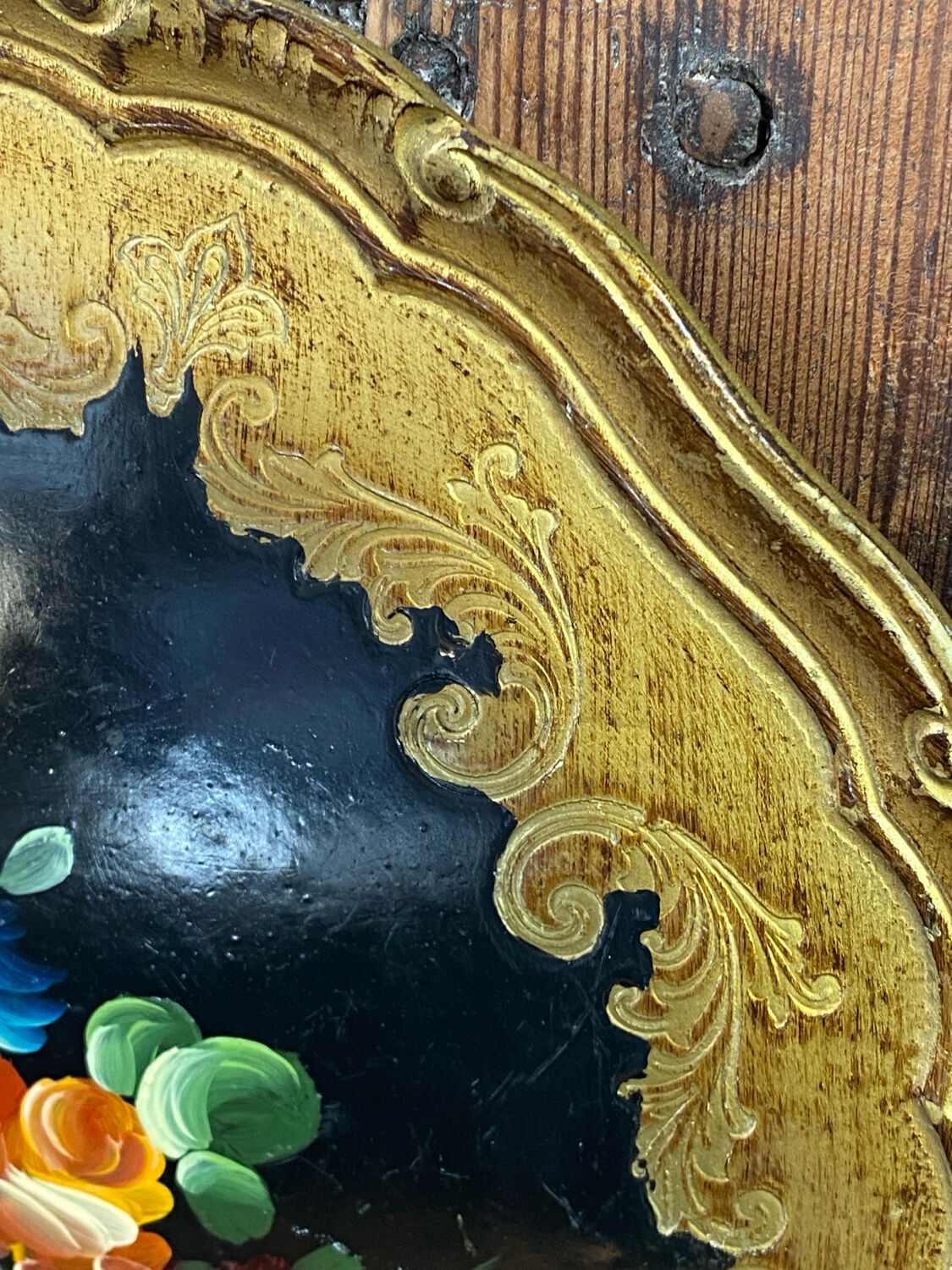 Round painted wooden platter