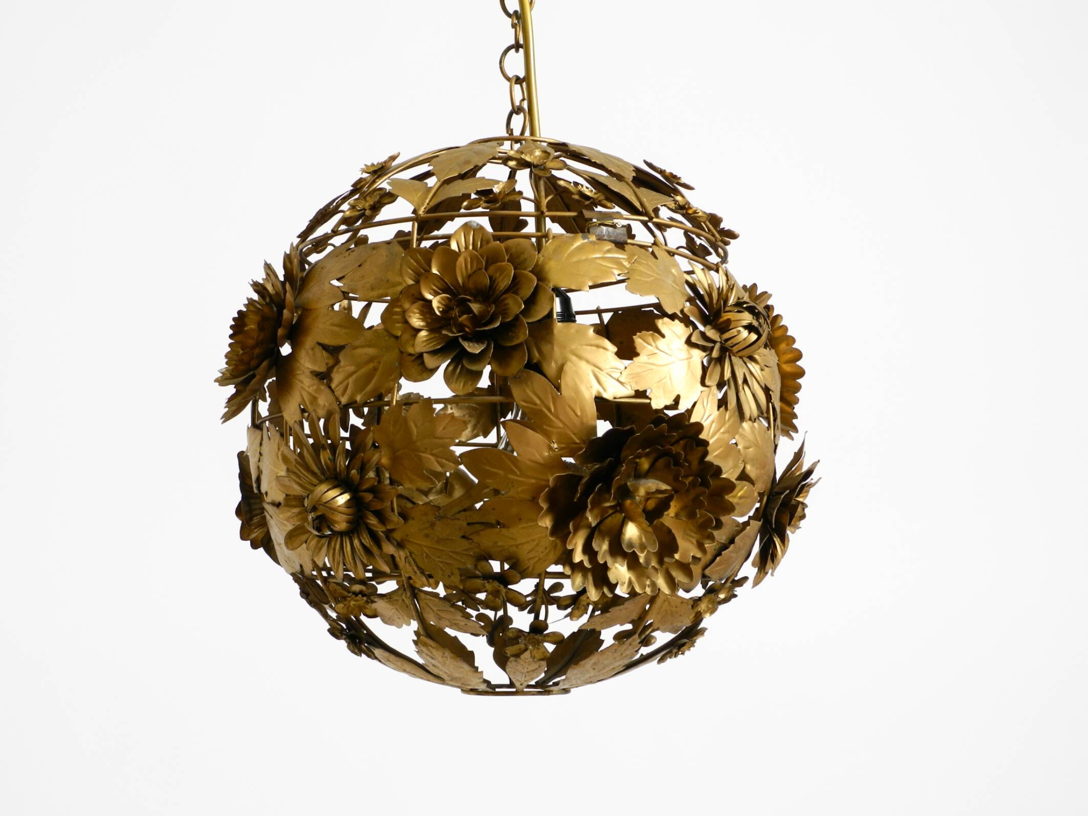 Beautiful floral-style spherical metal ceiling lamp, 1970s Regency design