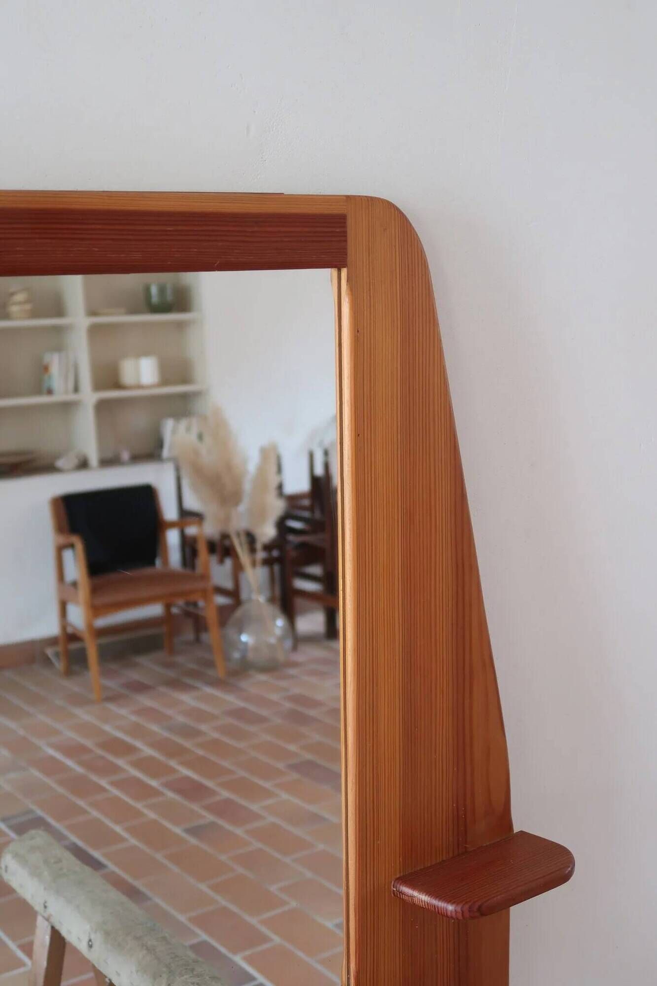 Wall mirror with a solid pine frame, integrated shelf.