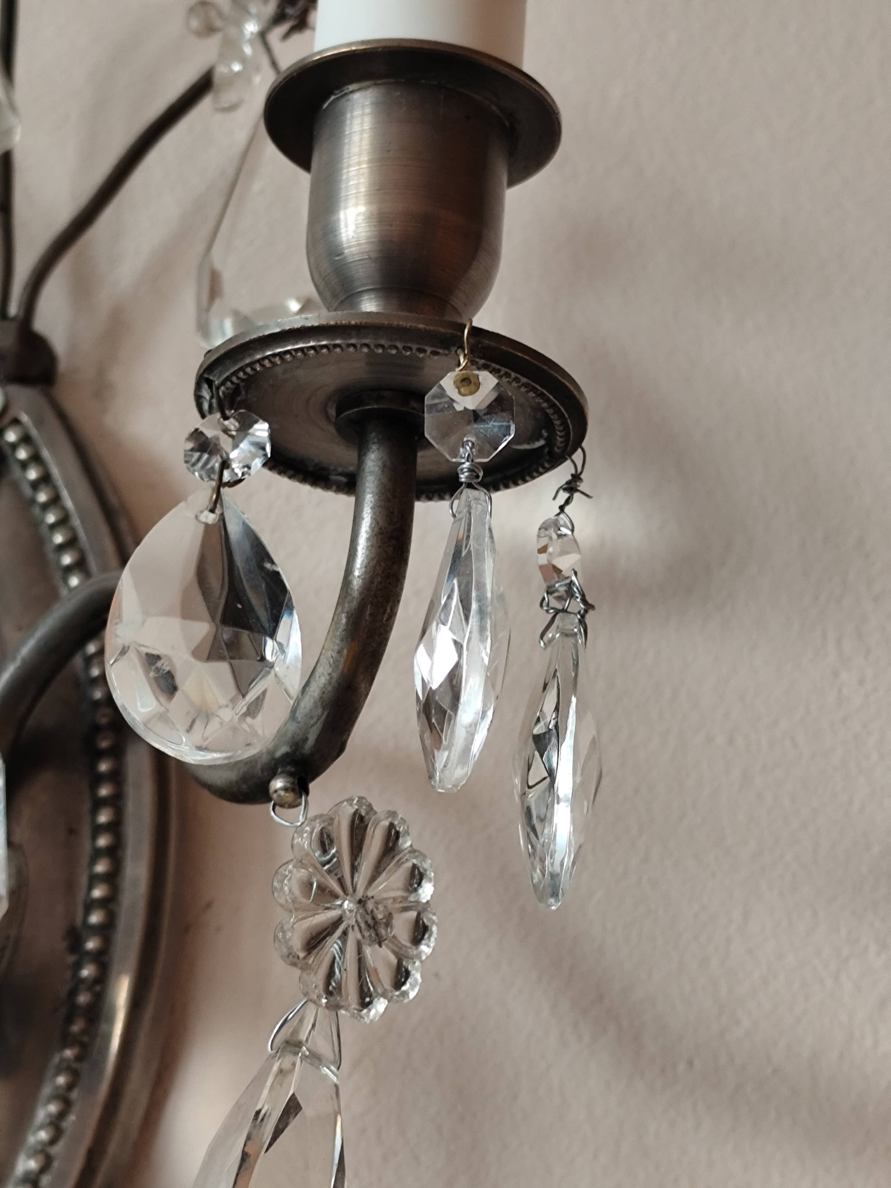 Wall light in tinned brass and crystal pendants - rococo light 2 lights