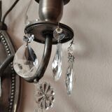 Wall light in tinned brass and crystal pendants - rococo light 2 lights