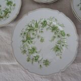 6 flat plates and 1 round dish haviland limoges with green and gold horn
