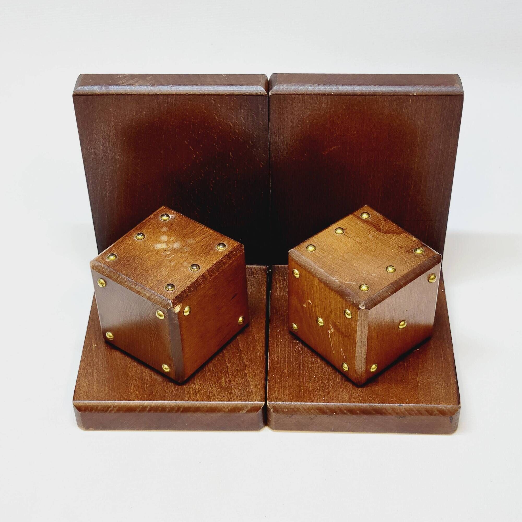 Pair of French Art Deco Wooden Bookends with Dice