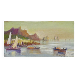 Huile sur bois de Riccardo Capone pêcheurs Italie Années 50 60