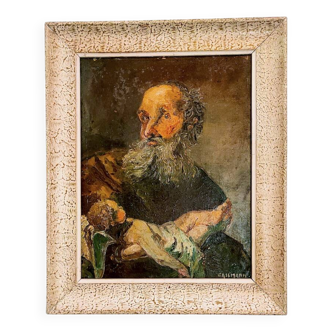 Painting signed GASSMANN (Bernard, 1942) – HSP - Old man carrying a child