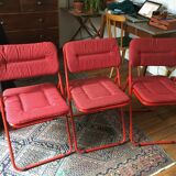 Set of three red metal folding chairs Ted Net by Niels Gammelgaard for Ikea 1970