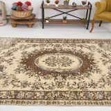 5x9 Cream & Brown Turkish Vintage Rug 162x260Cm SK 24779