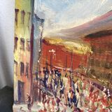 Oil on wood, “village festival”, Italy, 1960s