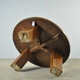 BRUTALIST / massive oak round coffee table / 1970s