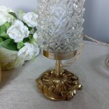 Table lamp with gilded bronze base and diamond-point tube lampshade