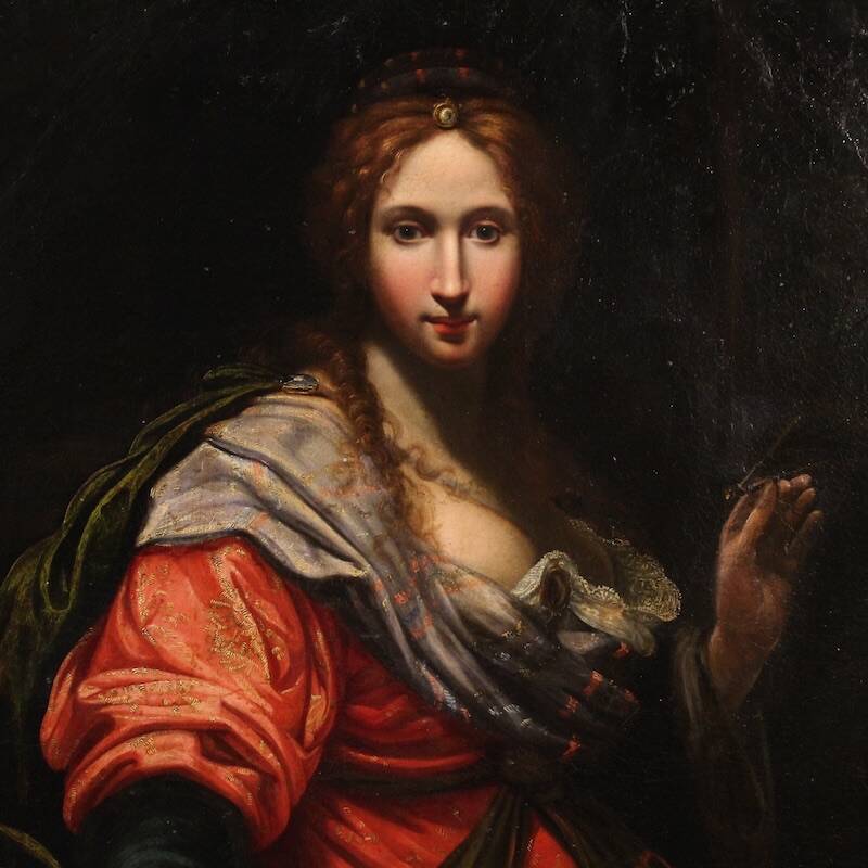 Ancient Italian painting from the 17th century, allegory of magnificence