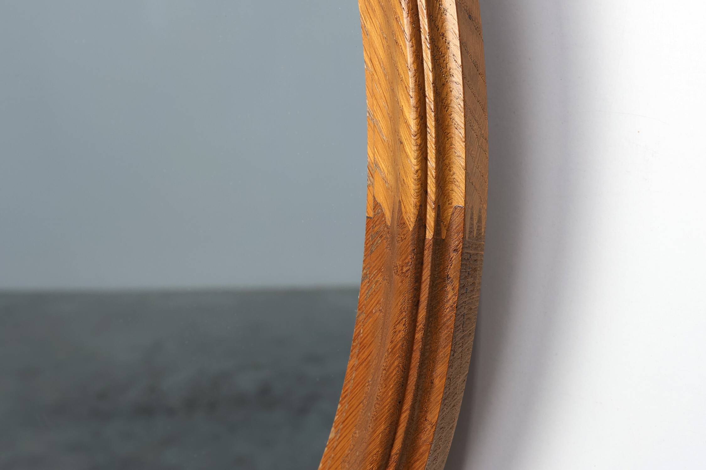 Mid century oval oak Mirror, Belgium 1950s