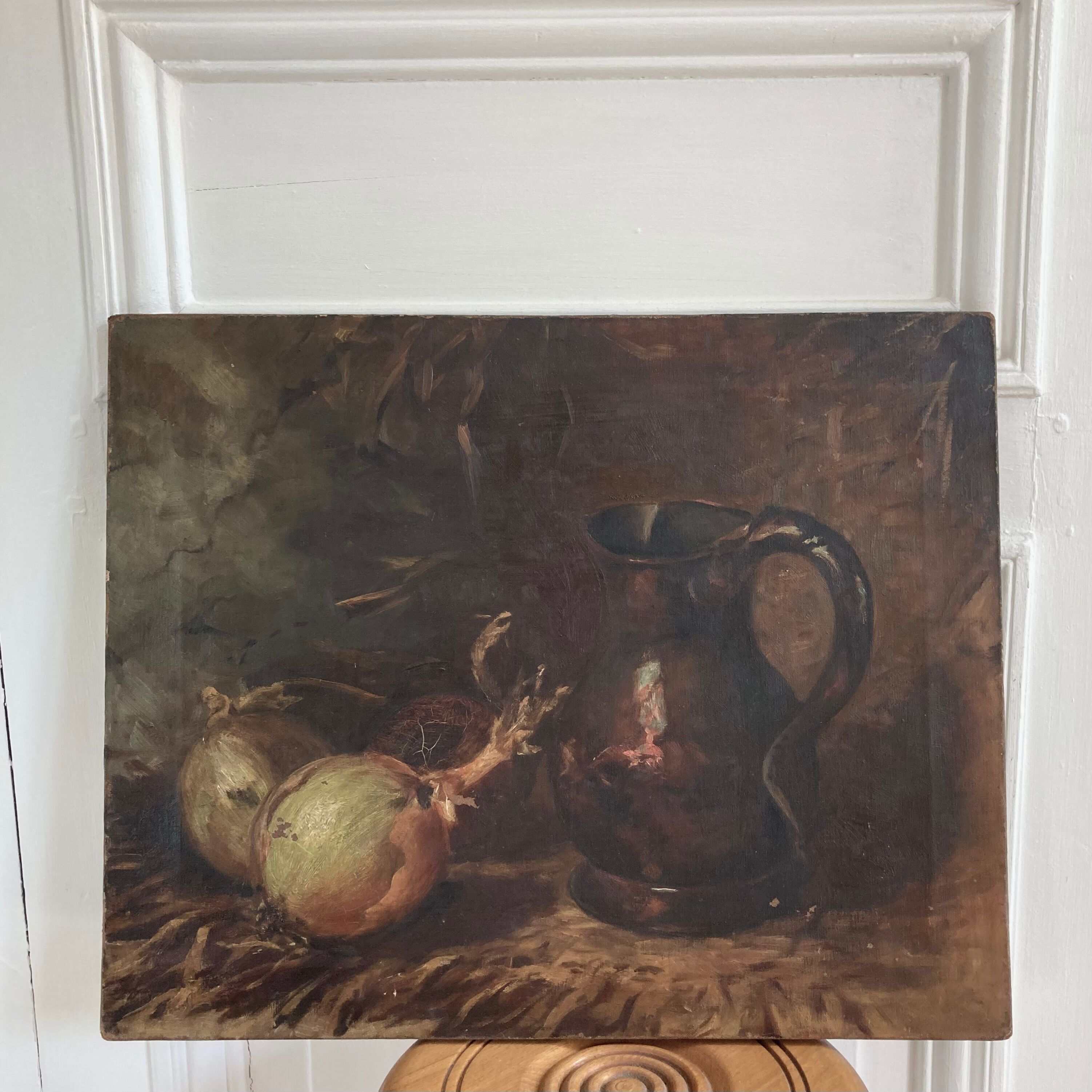 Oil on canvas old still life with jug