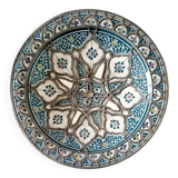 Vintage Moroccan plate in ceramic with filigree of alpaca and bone.