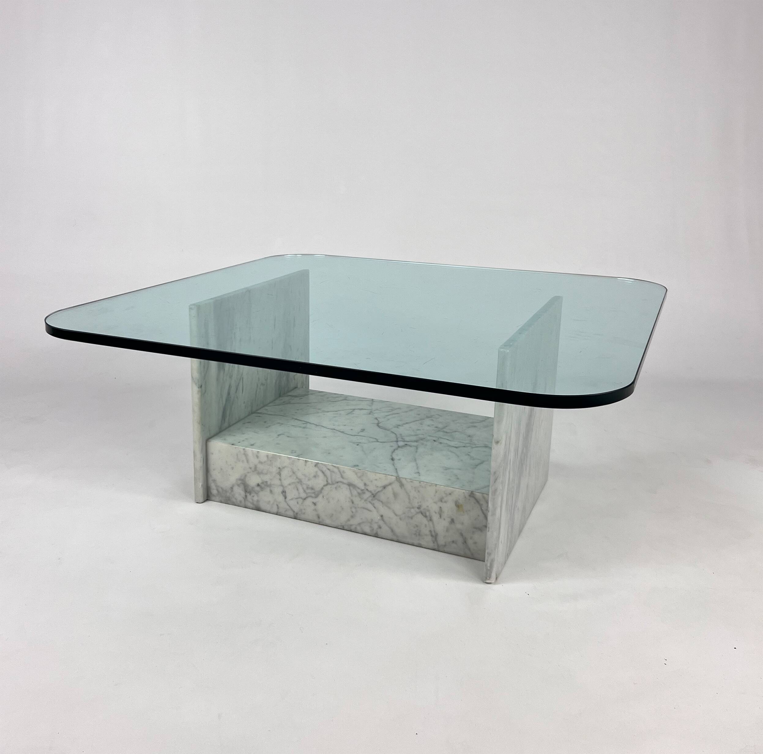 Vintage italian marble and glass coffee table, 1970s