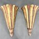 Antique Wood & Brass Wall Lights, France