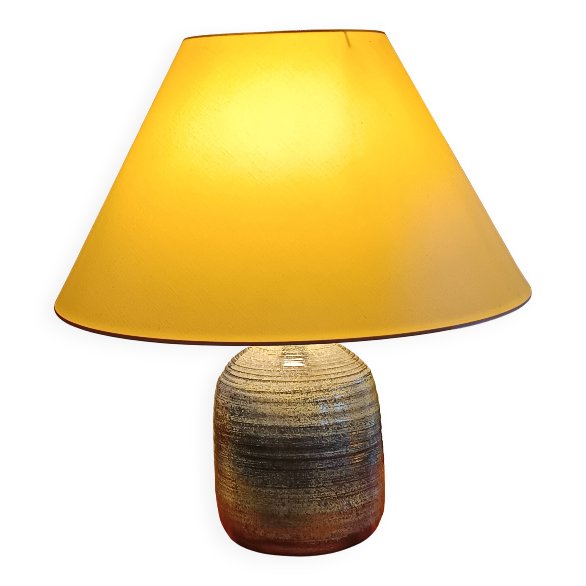 blue glazed ceramic lamp signed Ferrières 1970