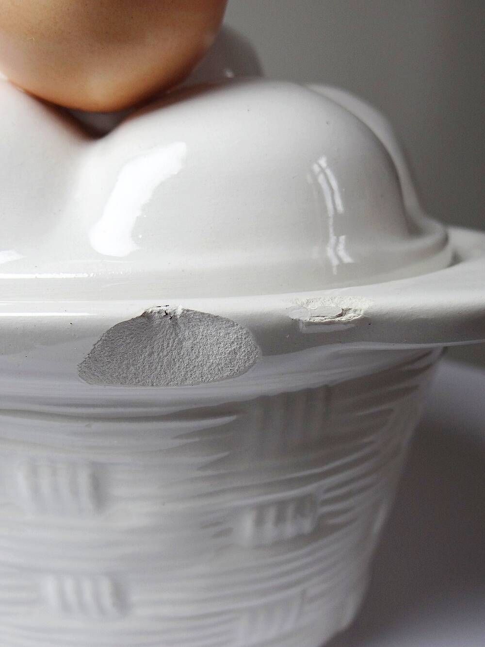 Vintage trompe-l’œil terrine with eggs in white earthenware, 1960s-1980s
