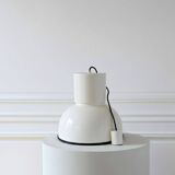Lampshade in black and white enameled sheet metal, accompanied by its wall cover