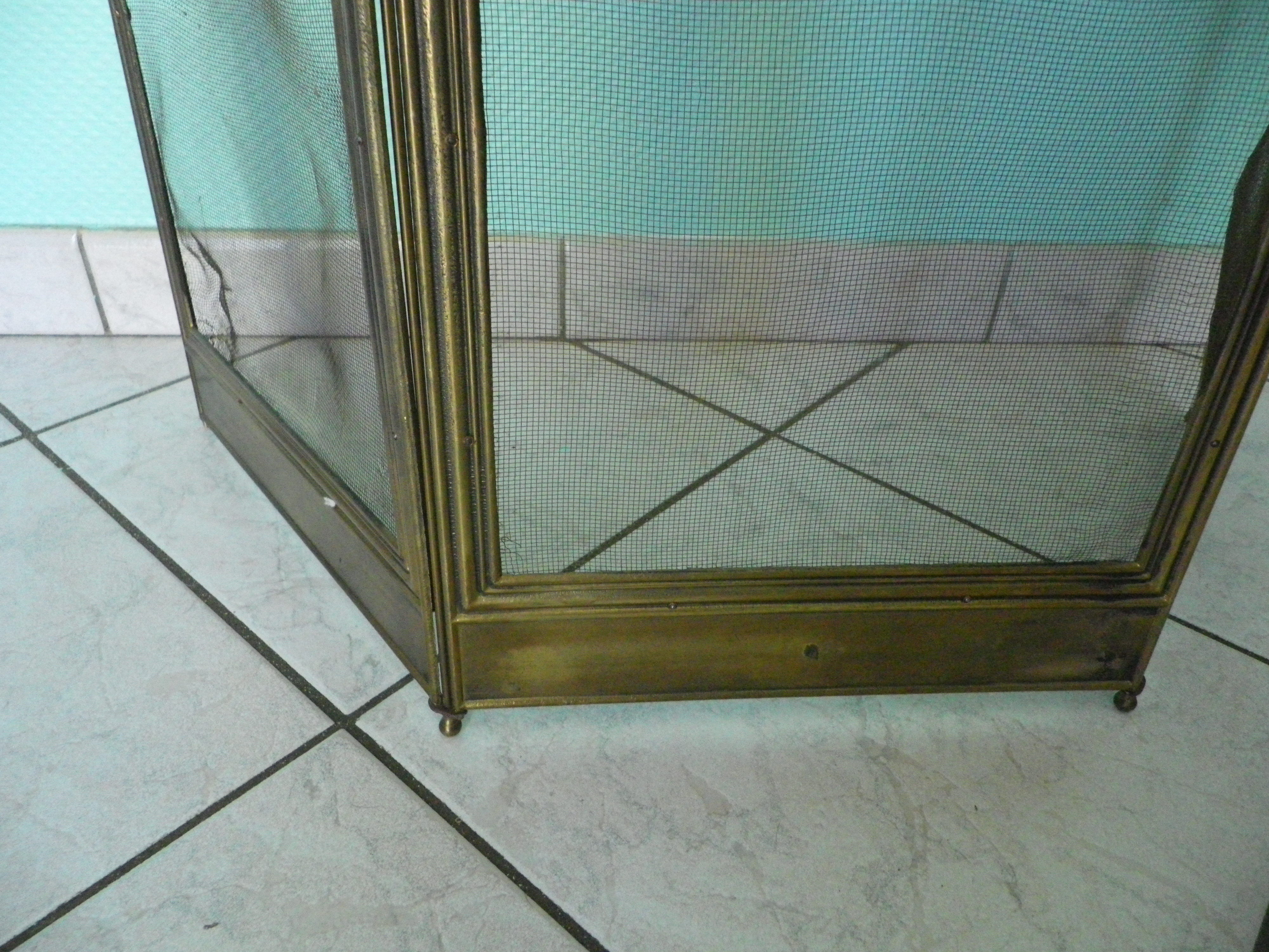 Old solid brass chimney fire barrier, 3 shutters, 2 handles
