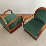 Paire de fauteuils art déco - velour de mohair vert