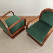 Pair of art deco armchairs - green mohair velvet
