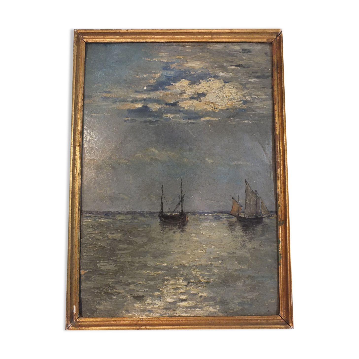 Impressionist painting on cardboard 1900 - marine, boats